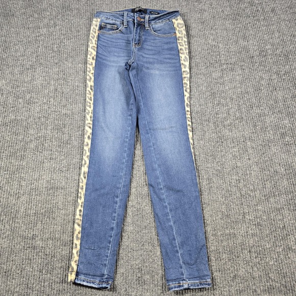 Judy Blue Jeans Womens 1‎ 25 Blue Skinny Fit Leopard Stripe Stretch Denim Pants - Picture 1 of 15
